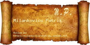 Milankovics Patrik névjegykártya